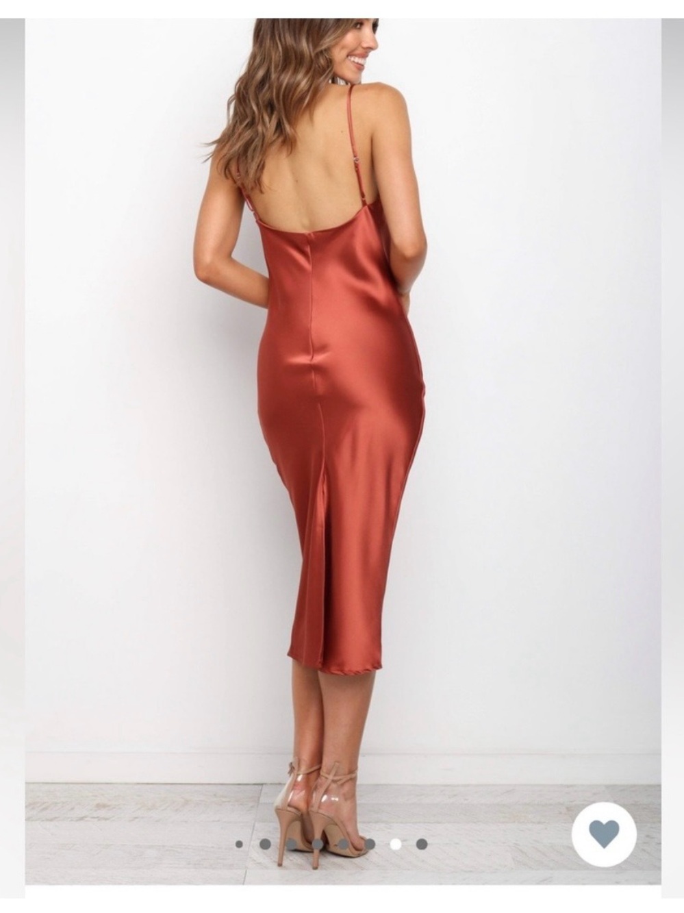Petal & Pup Satin Slip Midi Dress in Rust - Picture 2 of 6